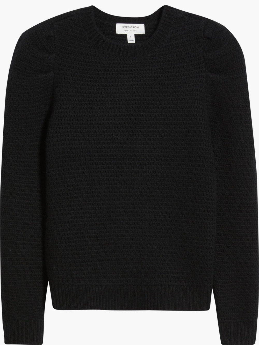 🆕 Nordstrom | Wool & Cashmere Black Puff-Sleeve Pullover Sweater SZ medium - Picture 6 of 12
